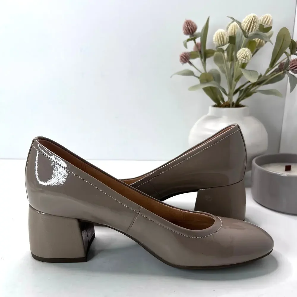 Vionic Carmel Patent Leather Slip On Chunky Heel Taupe Women's 9 M NWOB - Picture 6 of 11